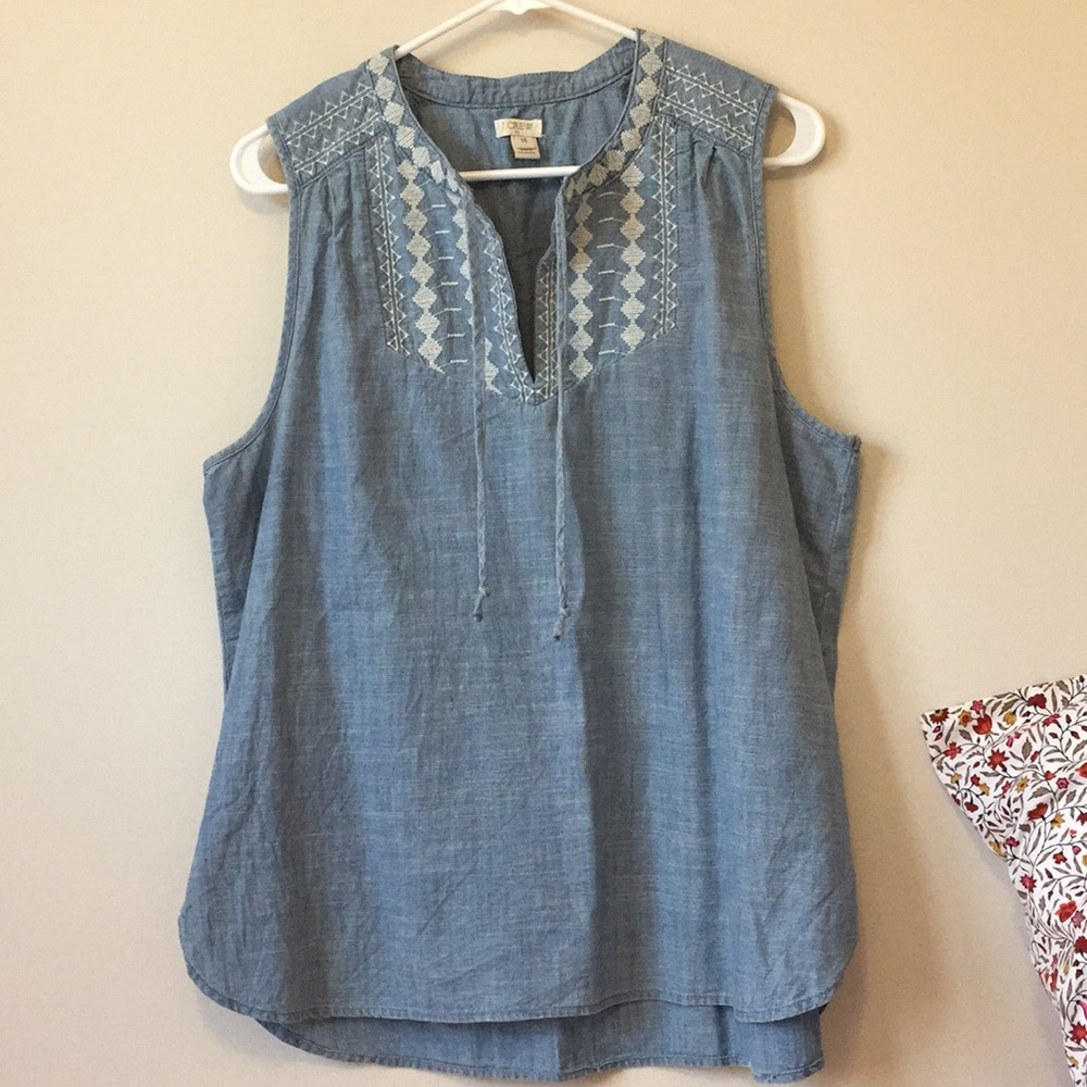 J Crew embroidered jean top.